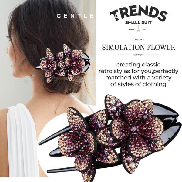 ✨✨Hair clip - with flower-shaped rhinestones✨(2pcs)