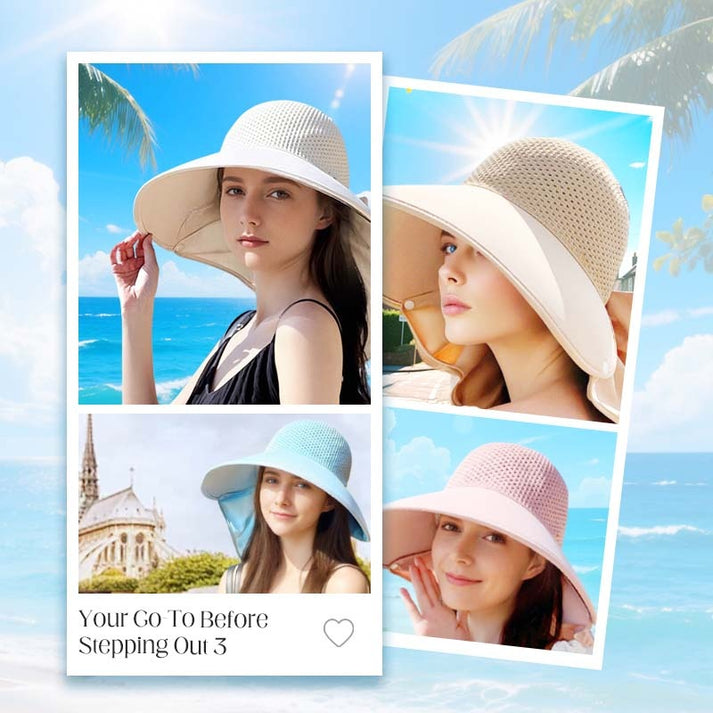 👒Wide Brim Sun Hat With Removable Neck Flap