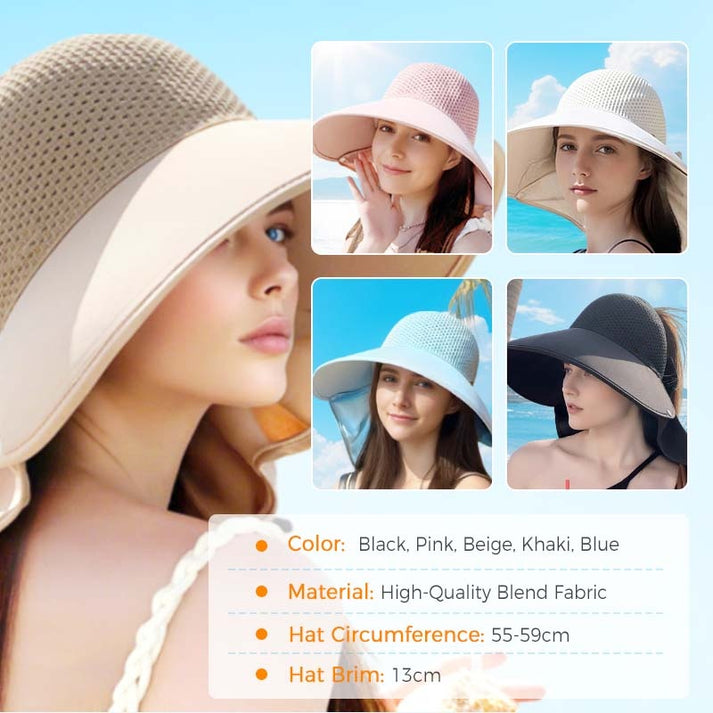 👒Wide Brim Sun Hat With Removable Neck Flap