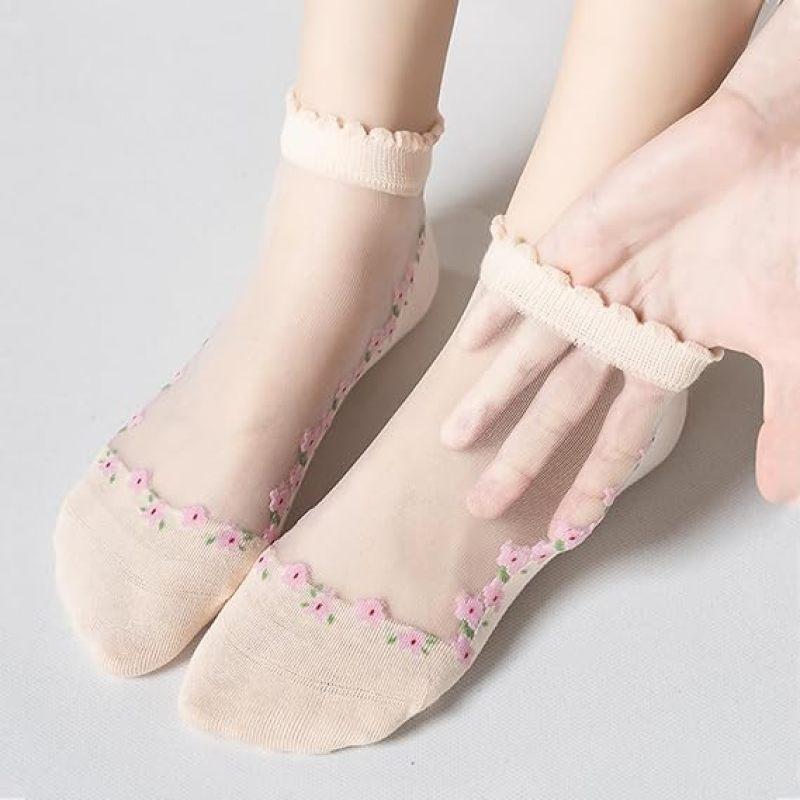 🌸5 Pairs Womens Sheer Floral Mesh Ankle Socks