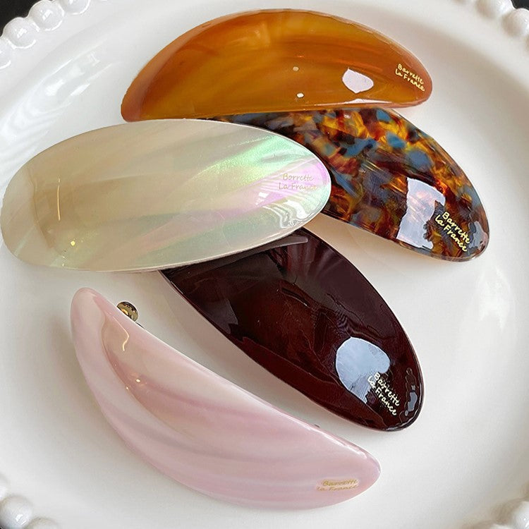 📢📢50% OFF !! ⏰Oval Acetate Hair Clip French Style Glossy Hair Barrette✨（2 Pcs)