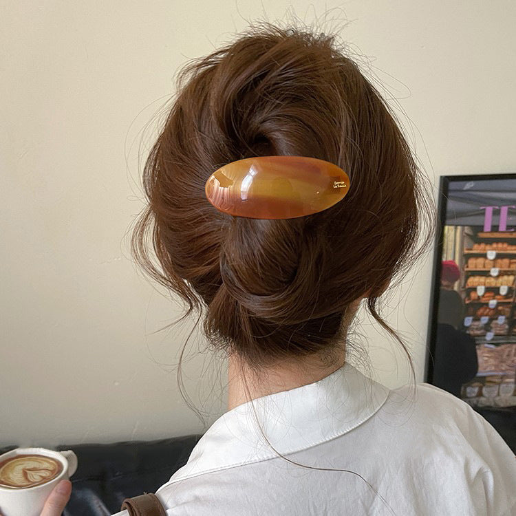 📢📢50% OFF !! ⏰Oval Acetate Hair Clip French Style Glossy Hair Barrette✨（2 Pcs)