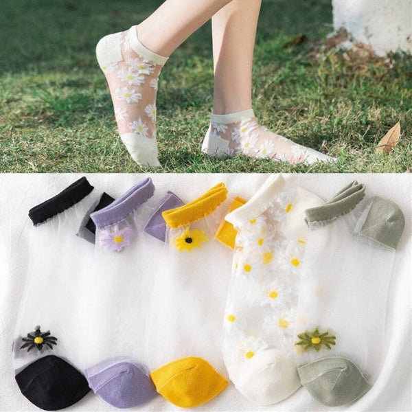 🌻Korean Style Daisy Flower Transparent Socks (5 pairs)