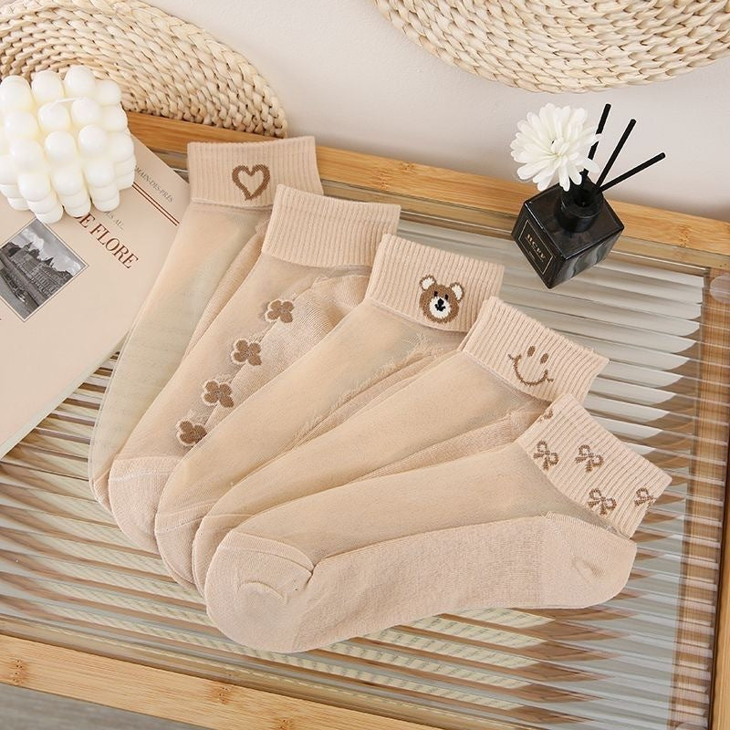 🌸5 Pairs Womens Sheer Floral Mesh Ankle Socks