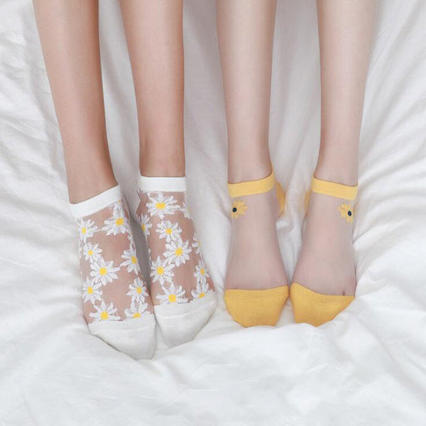 🌻Korean Style Daisy Flower Transparent Socks (5 pairs)