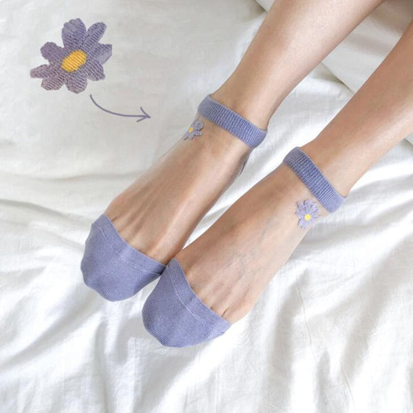 🌻Korean Style Daisy Flower Transparent Socks (5 pairs)