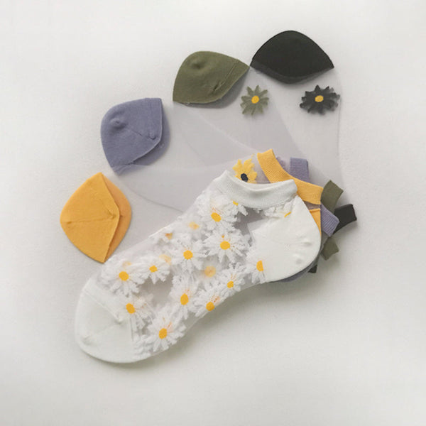 🌻Korean Style Daisy Flower Transparent Socks (5 pairs)