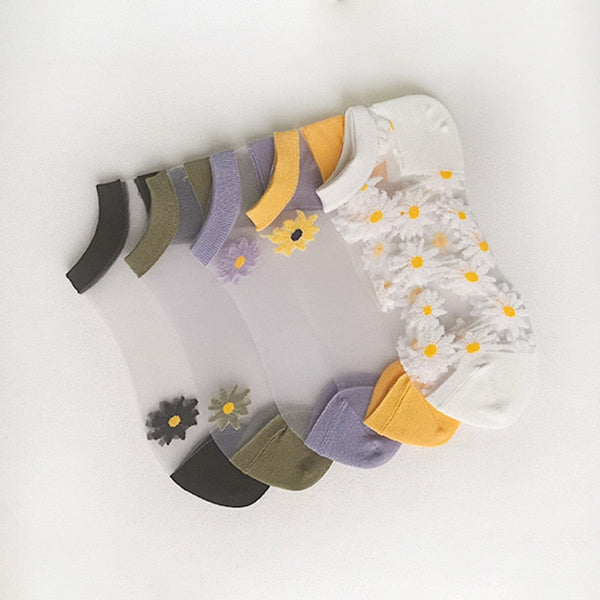 🌻Korean Style Daisy Flower Transparent Socks (5 pairs)
