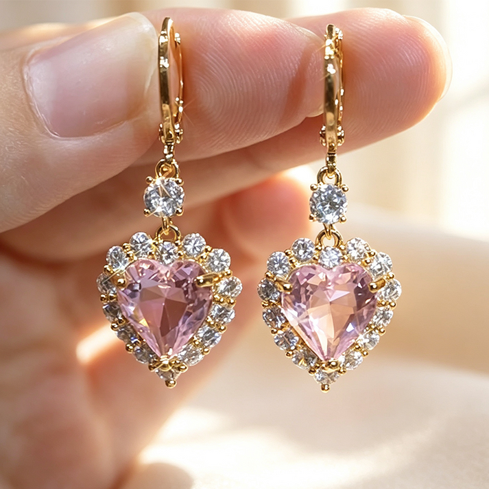 🎉 2026 Sale — Over 45,000 Sold!💎Sparkling Heart-Shaped Drop Earrings – Rhinestone, Gold Tone 💕